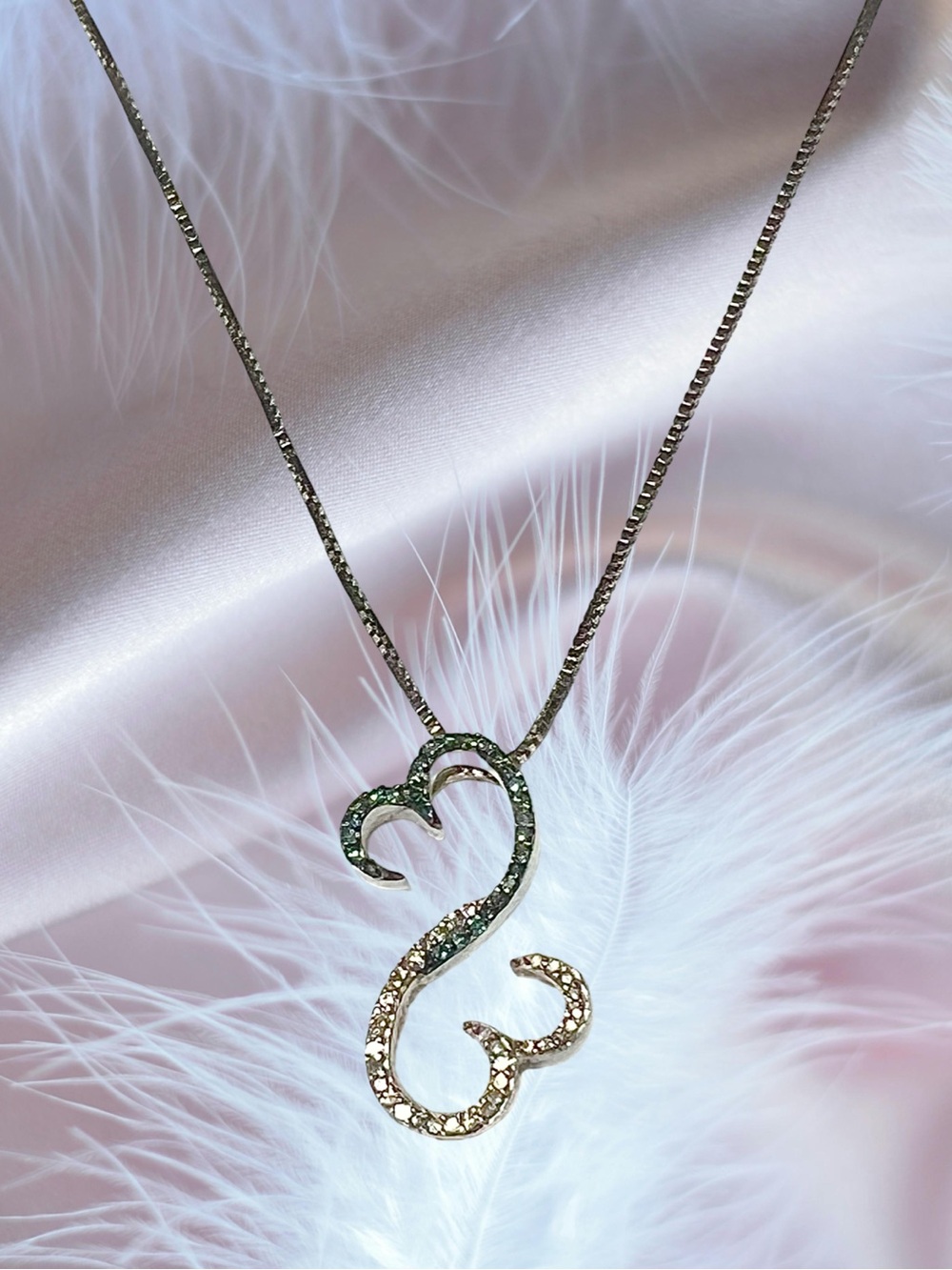 Jane Seymour’s Open Hearts Sterling Silver Blue & White Diamond Necklace. 18”